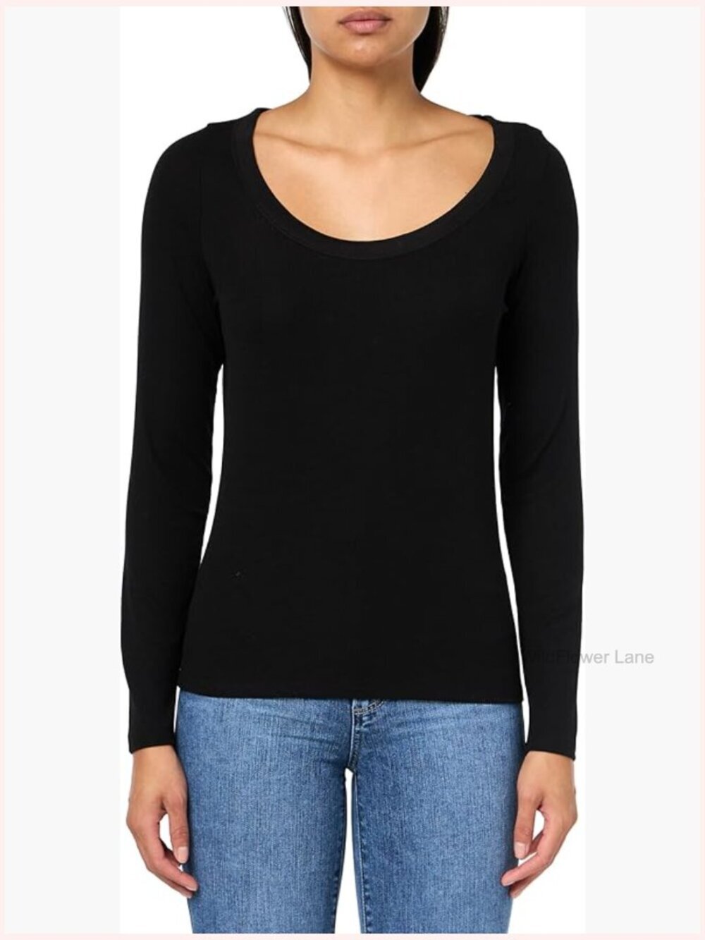 Women's Long Sleeve Scoop Neck T-Shirt Cotton Blend Fitted Wardrobe Staple